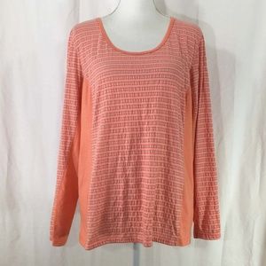 Eddie Bauer knit top SZ L orange white blue (J589)
